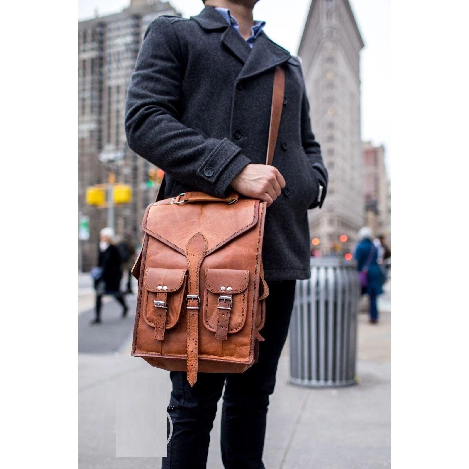 

Кожаный Рюкзак Сумка Рюкзак Путешествия Мужской Натуральная Кожа Ноутбук Винтаж Новый Коричневый Мужской 15 x 11 x 4 in