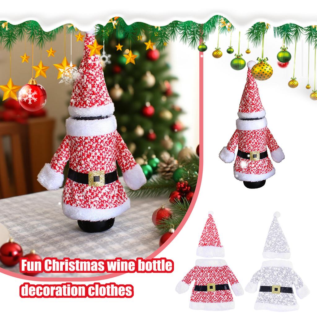 Christmas Decorations, New Clothes And Hats, Wine Bottle Covers, Knitted Three Dimensional Red Wine Covers, Dining Table Wine Bags
