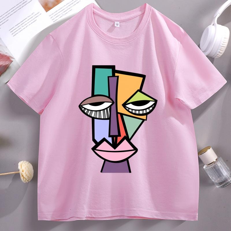 Abstract Face Funny Tshirt Unisex Women Cool Loose Print O Neck Tops Male Short Sleeve Tee Shirts Streetwear Printed Tops