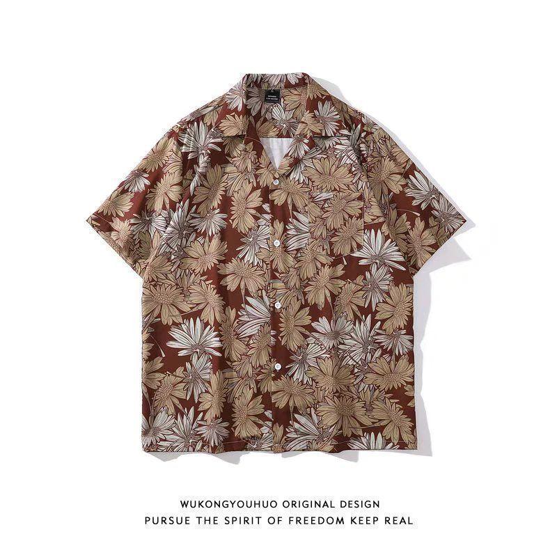 Pánská a dámská volná havajská košile s krátkým rukávem Neformální košile s rostlinným potiskem květin Elegantní pánské a dámské retro Harajuku velké velikosti Trendy Vintage