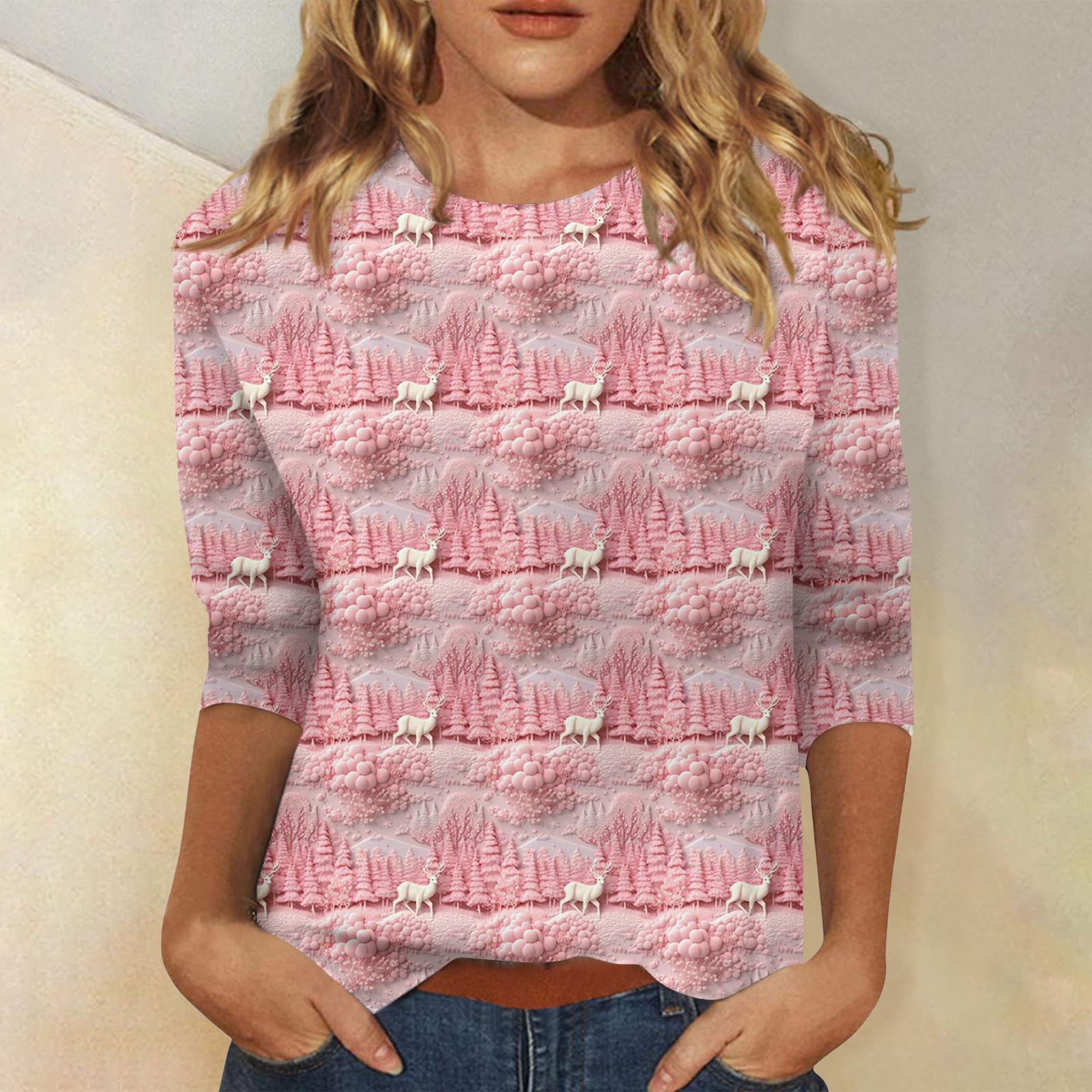 

Женская модная повседневная футболка с рукавом три четверти и рождественским принтом, с круглым вырезом XXXL