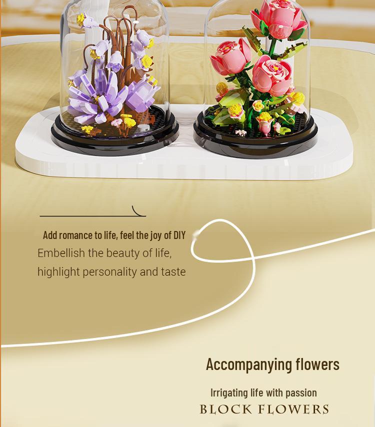 Preserved Flower with Cover Micro Particle Building Blocks - Desk Ornament Gift for Children's Day