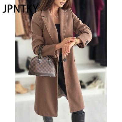 JPNTKY Damen Vintage Casual Solid Color Print Herbst Winter Langarm Polokragen Jacken & Mäntel