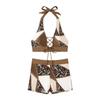 Swimsuit split two-piece leopard print stitching sexy brown seaside vacation bikini set with cross straps