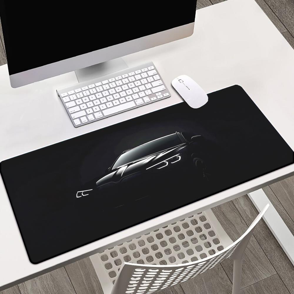 Gaming Mouse Pad Large Desk Mat Antislip Stitched Edges Black Sports Car Dark Aesthetic Design PC Keyboard Pad