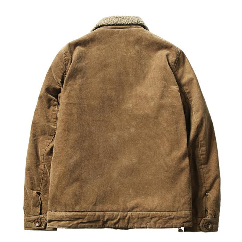 Chaqueta Parka Casual de Pana para Hombre de Invierno con Forro de Terciopelo Color Sólido