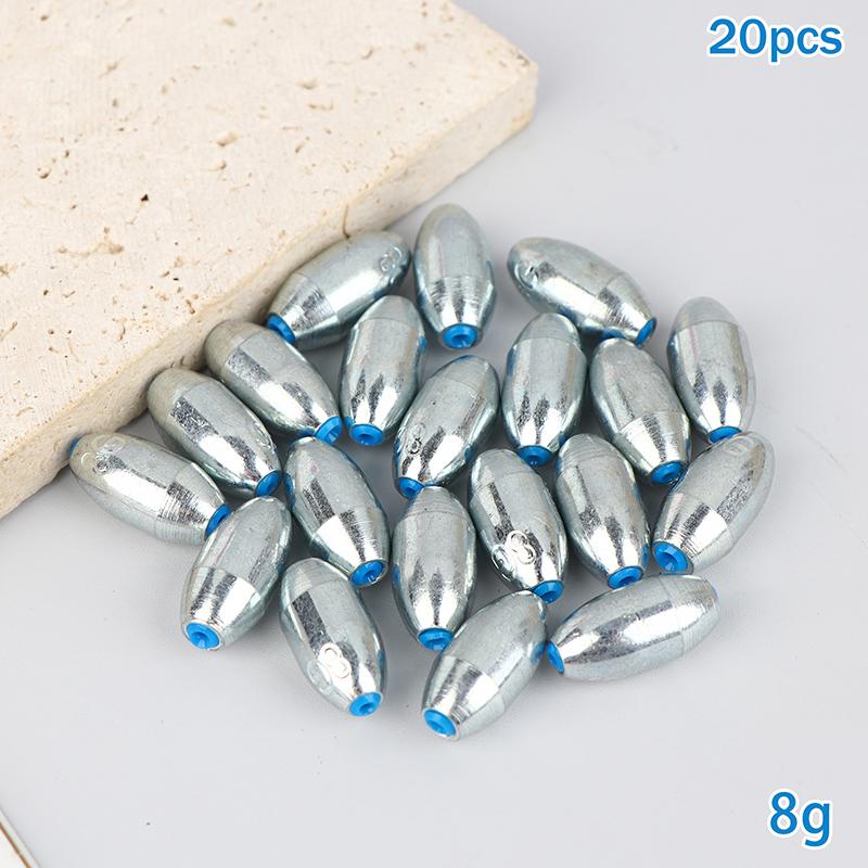 20Pcs Alloy Hollow Olive Fishing Sinkers3/ 4/6/8/10/12/15g Wax Coating Steel Fishing Weights Fishing Weight Accessories