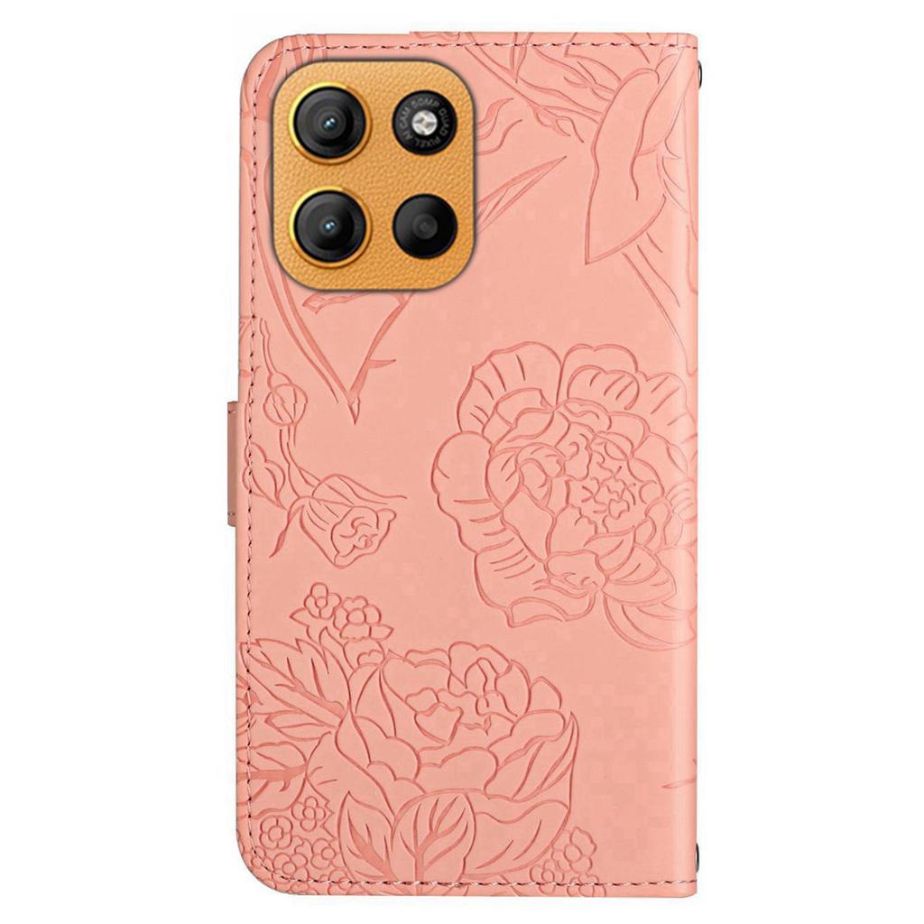 For Motorola Moto G15 4G Case Leather Phone Cover with Strap,Butterfly Flower Imprint