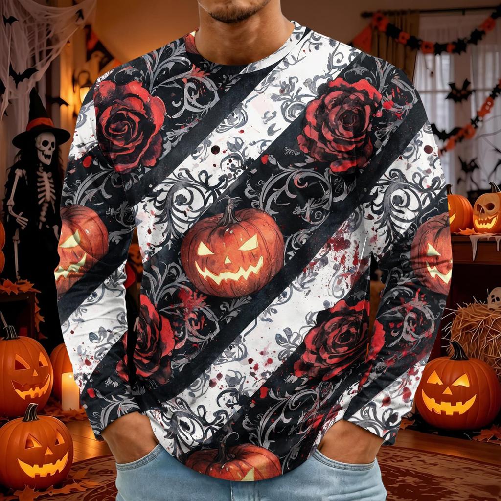 Men's Halloween Print Round Neck Long Sleeve T-Shirt