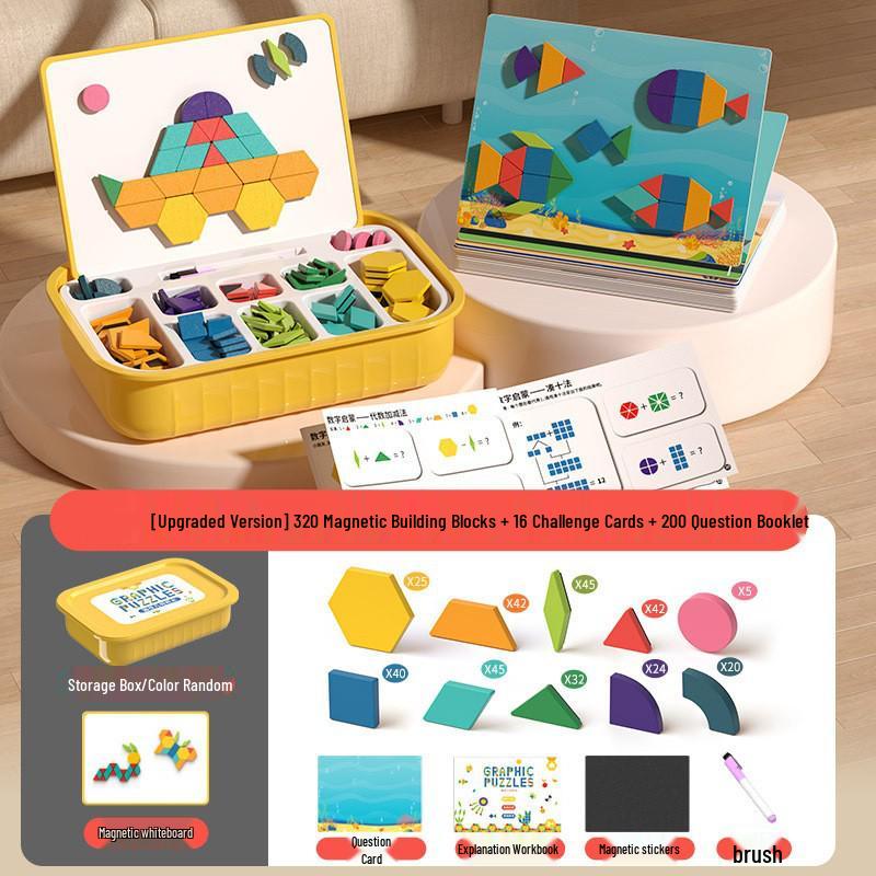 Magnetic Wooden Tangram Puzzle for Kids - Educational Geometric Building Blocks Toy