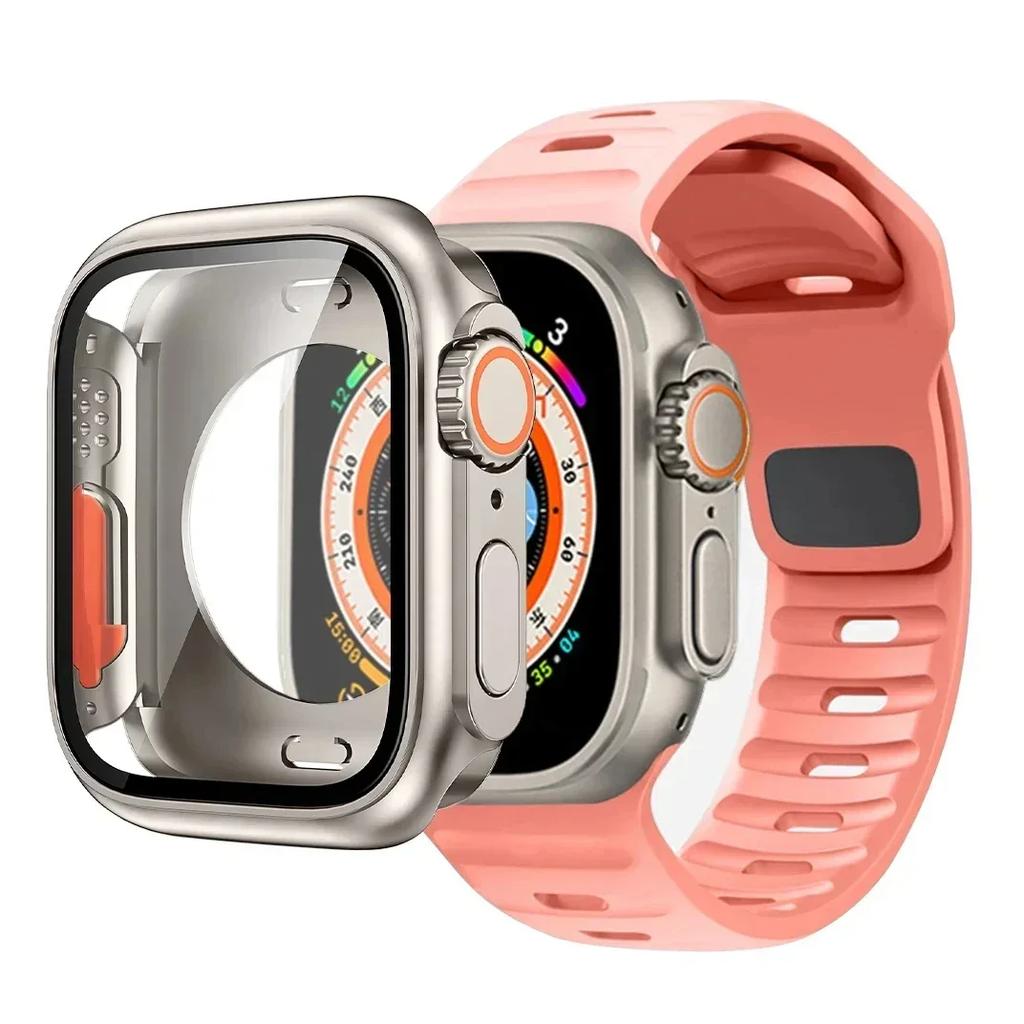 Case+Strap For Apple Watch Band 45mm 44mm 41 42 46mm Smart Silicone Bracelet Iwatch Series 5 6 Se 7 8 9 10 Change To Ultra Case