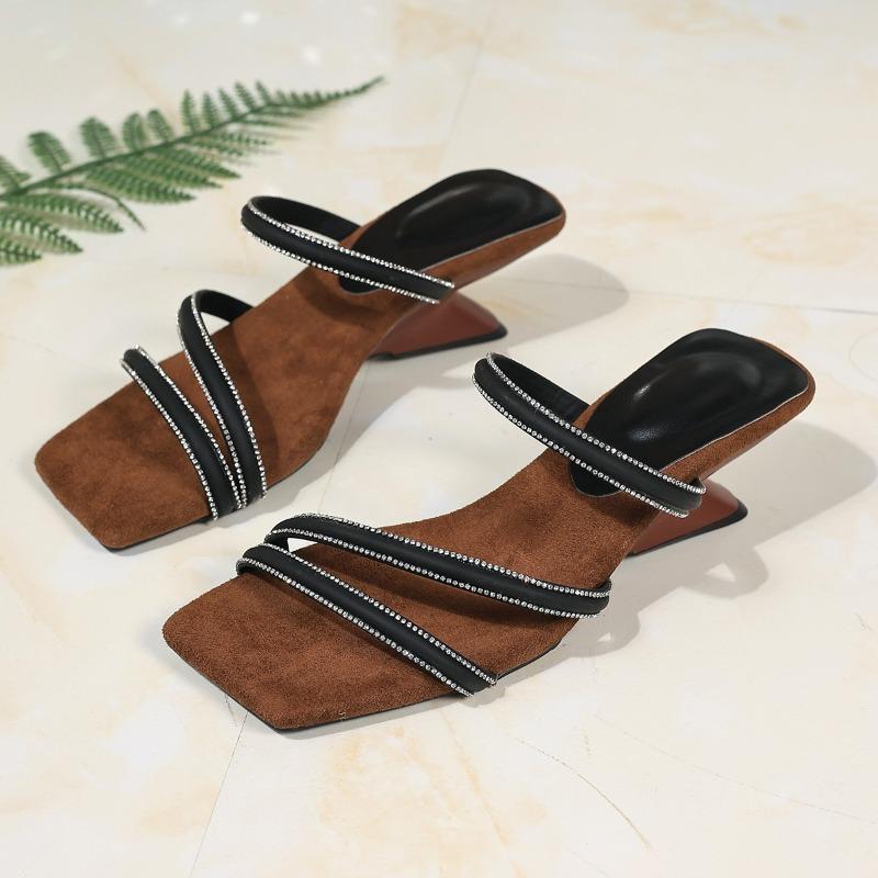 Fashion New Summer Women's Fashion High Heels Sandals Square Toe Wine Glass Heeled Dress Shoes Woman Comfort Slip On Thin Strap Sandals