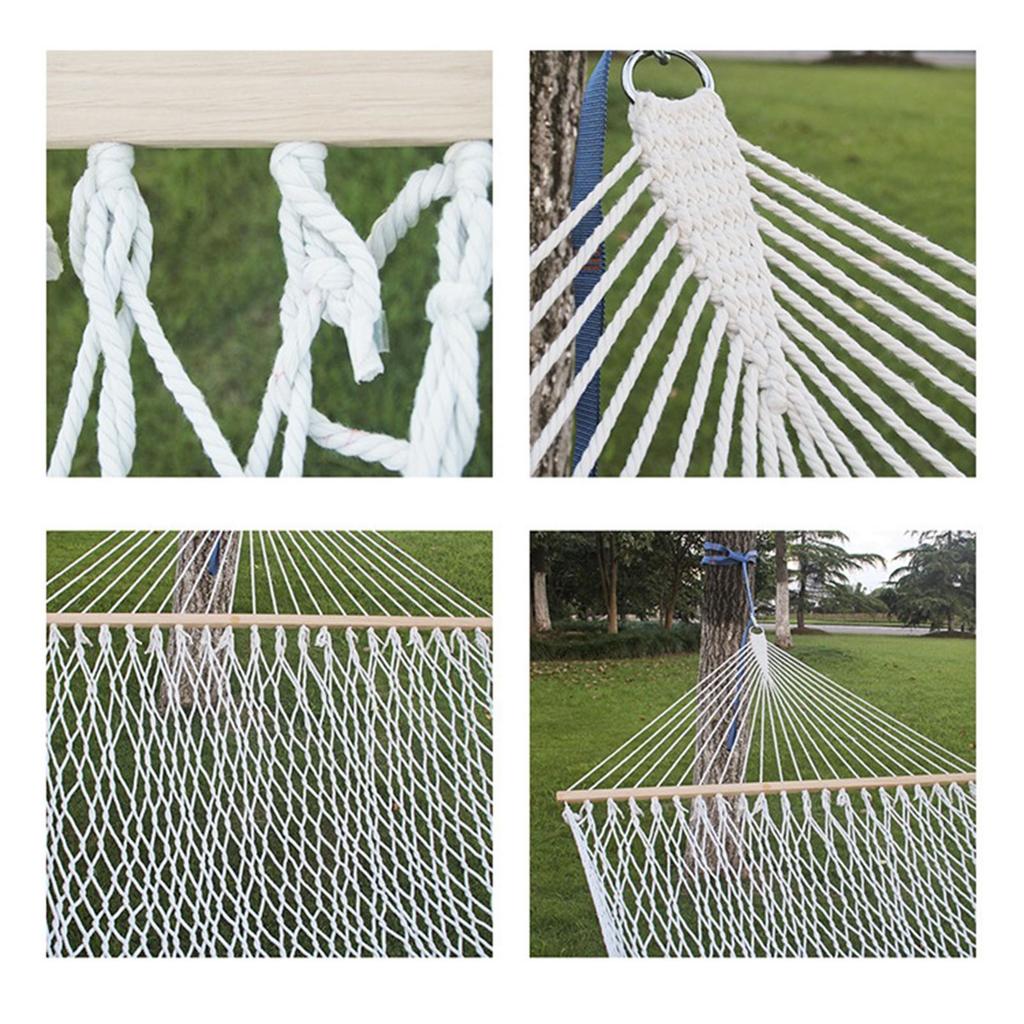 Mesh Hammock Brthable 350lb Load Bring Prevent Rollover Hand Woven Cotton Rope Hammock with Sprder Bar for Yard Patio