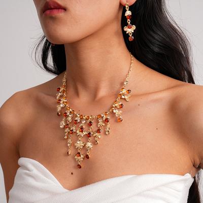 Heavy Industry Diamond Round Flower Tassel Necklace Light Luxury Clavicle Chain Set Necklace