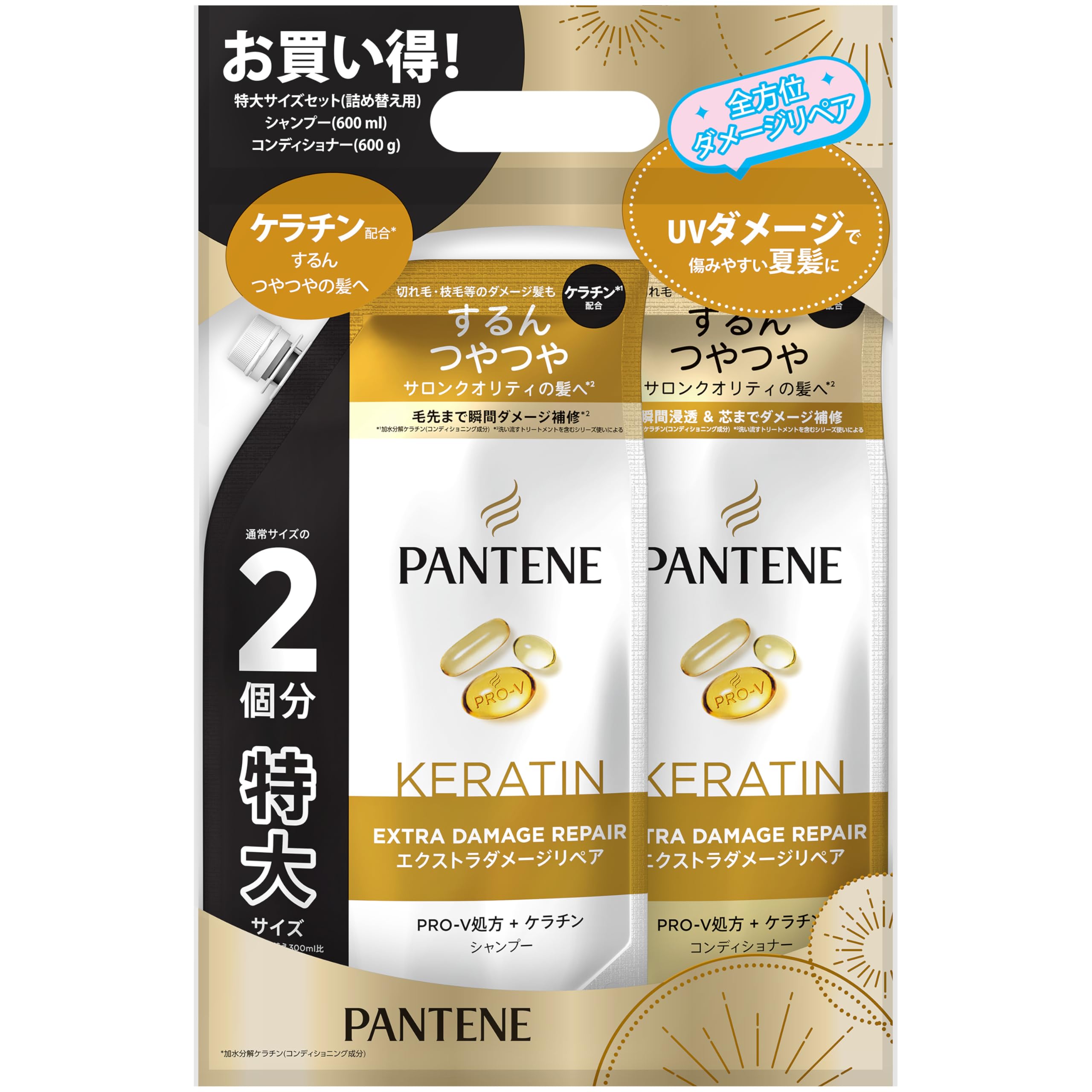 

Pantene Extra Damage Repair Refill Shampoo + Conditioner Extra Large Set 600g + 600g