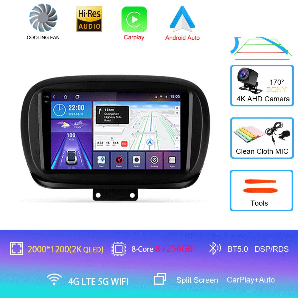 Car Radio Android 14 Carplay Auto for Fiat 500X 2014-2020 Multimedia Video Player Navigation GPS Stereo WIFI+4G 2 Din 2din DVD