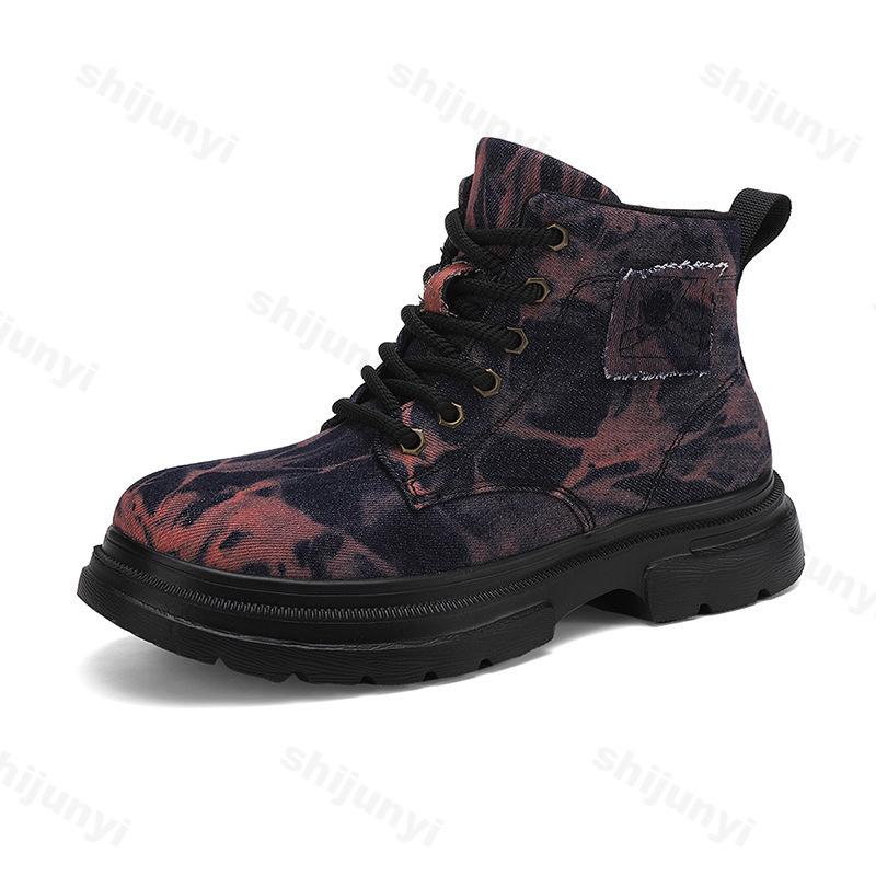 Autumn Thick Sole Denim Retro Fashion Design Casual Short Boots for Women Breathable Comfortable Lace Up Chunky Ankle Boots