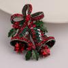Vintage Christmas Bowknot Double Bells Brooch Pins with Green Leaves and Colorful Rhinestones Creative Gift Suit c Corsage for Women