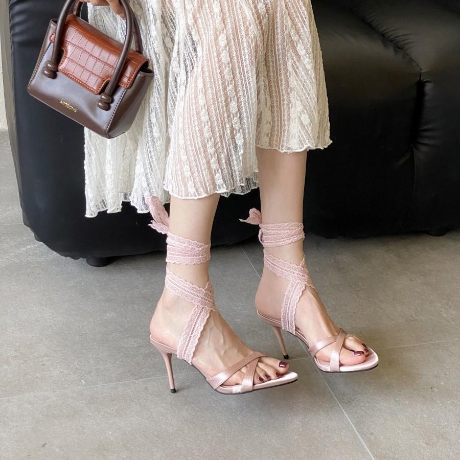 Pointed transparent high heels 2025 new women's summer thin heels rhinestone open-toed sandals patent leather sexy outer cool slippers