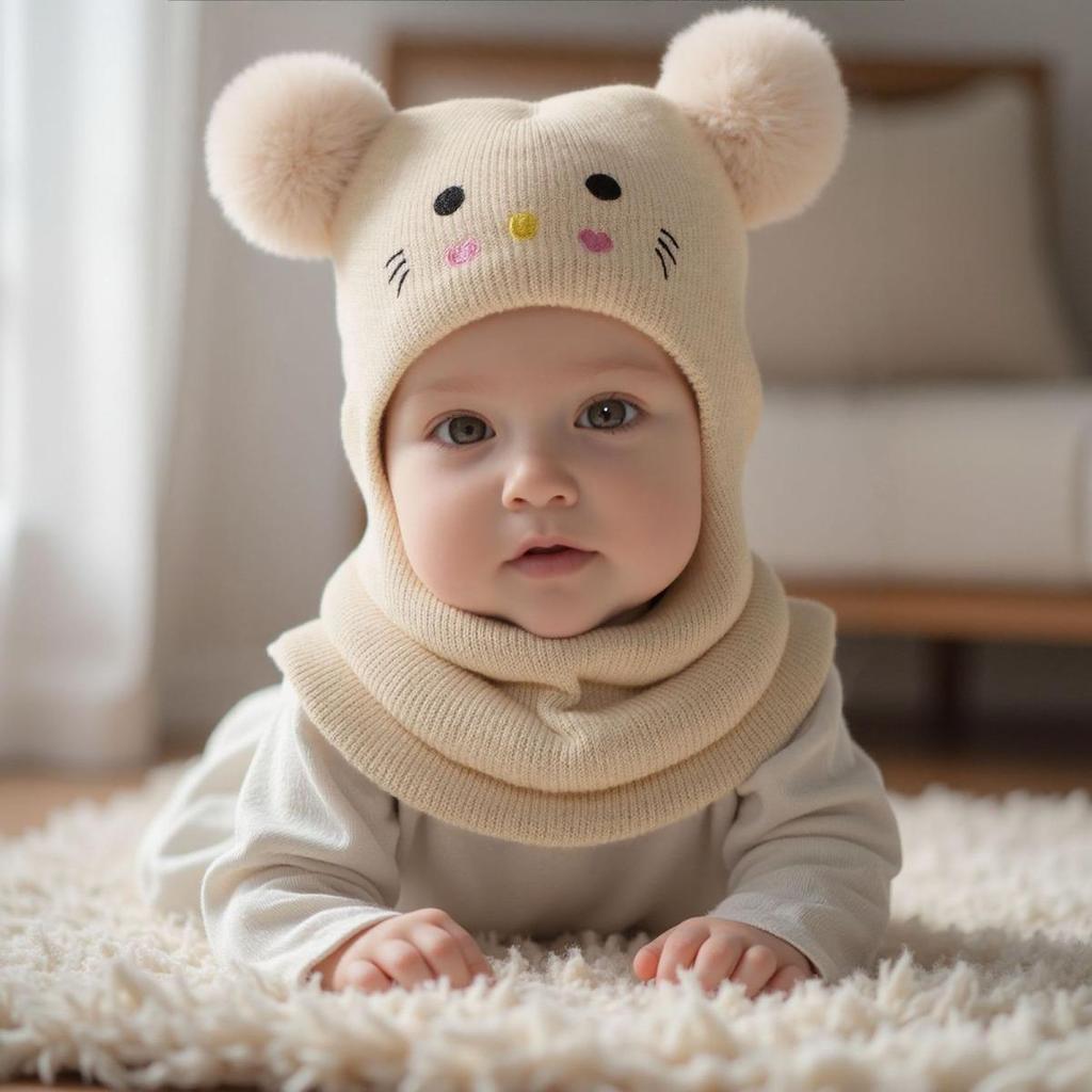 Kinder Bestickte Cartoon Katze Mütze Gestrickte Warme Babymütze Herbst und Winter Baby Jungen und Mädchen Strickmütze