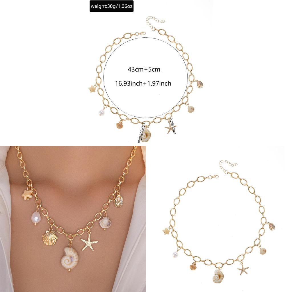 Naturligt Snäckskal Hänge Halsband För Kvinnor Med Pärldetaljer Sommar Accessoar