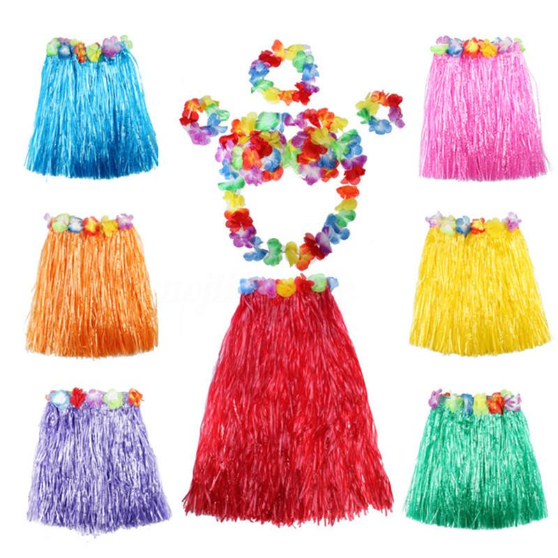 Auffälliger hawaiianischer Hula-Tanz-Grasrock für Erwachsene mit farbenfrohen floralen Akzenten