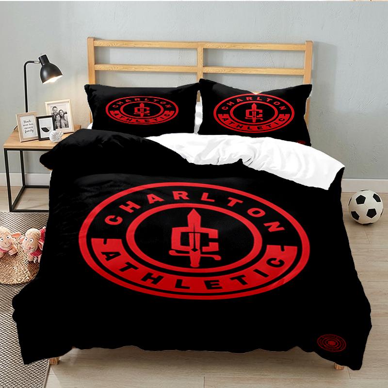 3PCS Football Charlton-Athletic Crest Bedding set,Ideal For1pc Duvet Cover And 2pcs Pillowcases Perfect for Christmas,Ideal for Bedroom, Dormitory