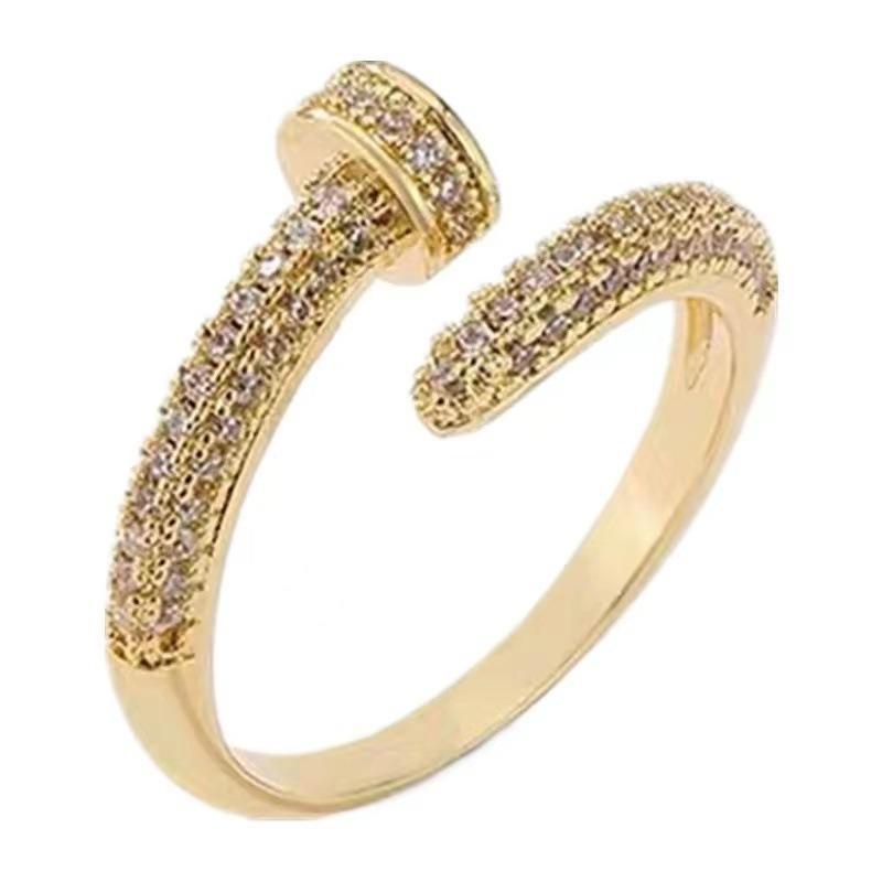 Classical Style Gold Plated Opening Rings For Woman Delicate Jewelry Nightclub Party Girl'S Unusual Zircon Ring