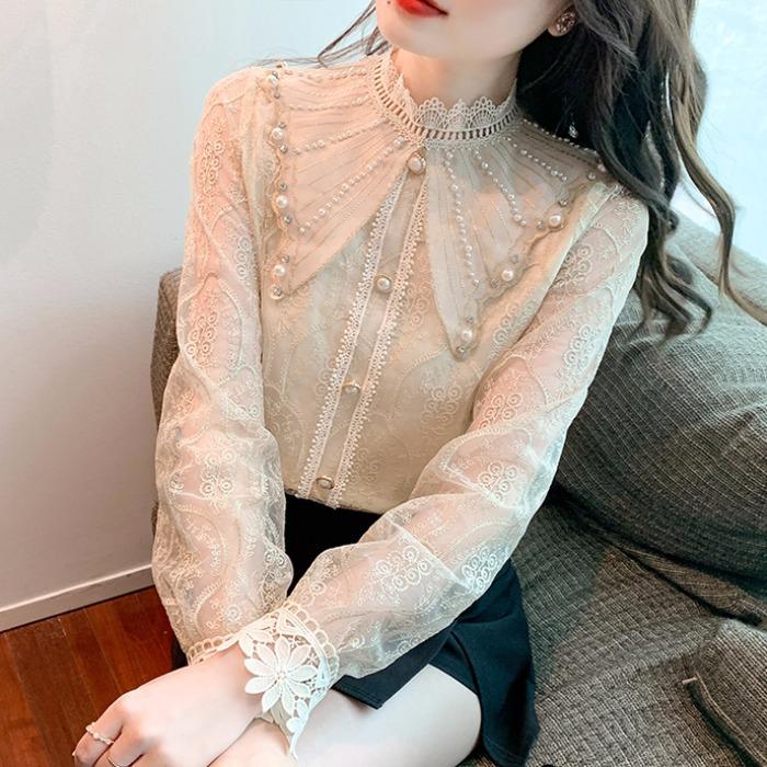 Lace Shirt Women's Spring Clothes New Fashionable Shirt Design Niche Long-sleeved Chiffon Top