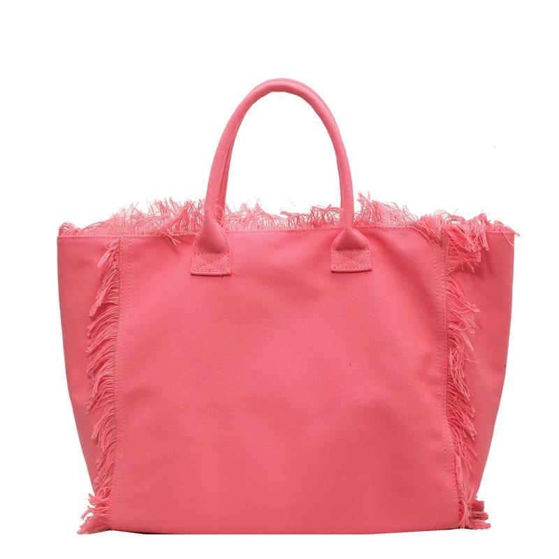 2024 Autumn/Winter Korean Tassel Canvas Tote - Large Capacity, Simple Style, for Women Students, Commutes, Shoulder Carry.