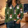 Women's Casual Loose Fit Long Sleeve Christmas Print Patchwork Top with Shoulder