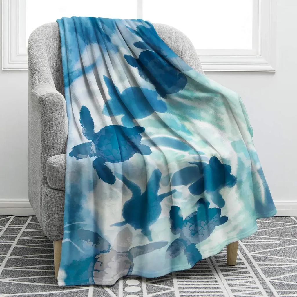 Colourful Sea Turtle Wild Ocean Animals Flannel Blanket Throw King Queen Size for Bed Sofa Couch Blanket Super Soft Lightweight