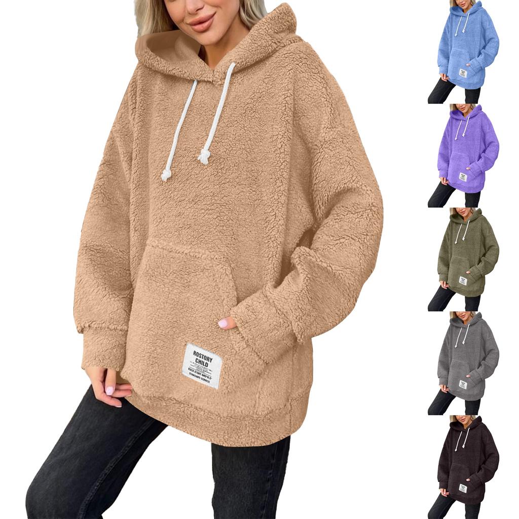 Dámský módní a ležérní chlupatý kabát s kapucí a dlouhým rukávem