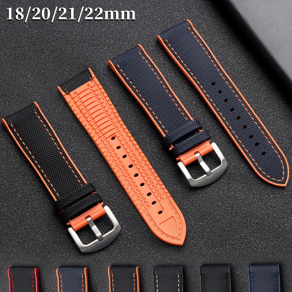 For Seiko Nylon Watch Band 18mm 20mm 21mm 22mm TPU Rubber Watch Strap Stitching Sports Handmade Wristbelt Men Women Bracelet