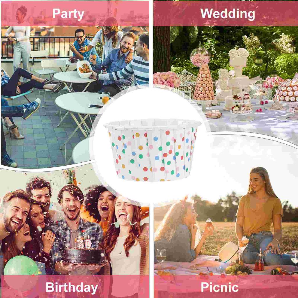 100 Pcs Plastic Cups with Lid Birthday Dessert Disposable Bowl Desserts Containers Party Supplies Paper Bowls Cake Wrapping