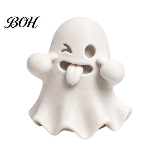 Healing Room Decor Halloween Ghost Figurine, 3D Printed Cute Face Statue, Spooky Desktop Ornament Tabletop for Shelf, Desk, Home Party PLA Plastic