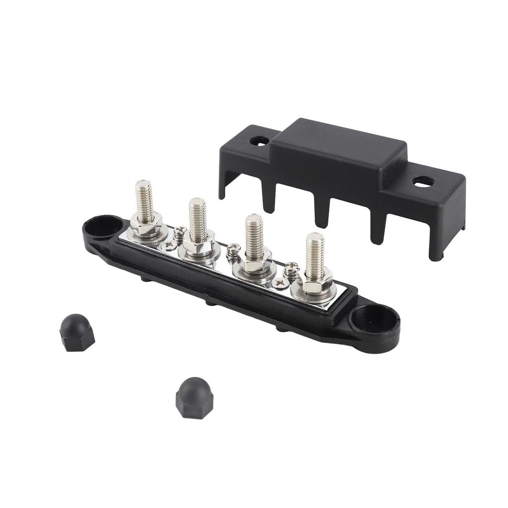 4 Post Power Distribution Block Bus Bar with Cover M8 Terminal Studs 250 Amp Rating for Marine Automotive RV Black