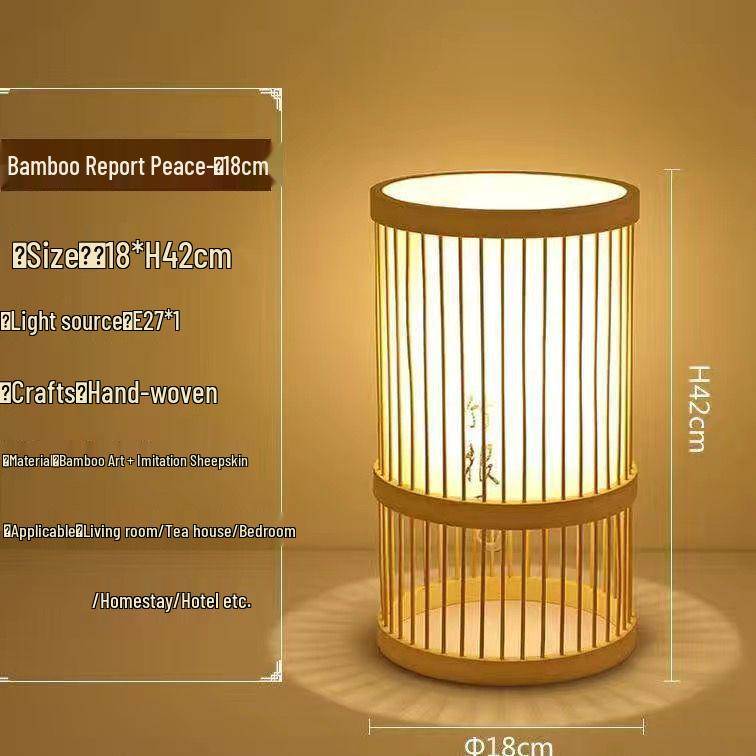 Chinese Zen Bamboo Weaving Table Lamp for Tea Room and Living Spaces