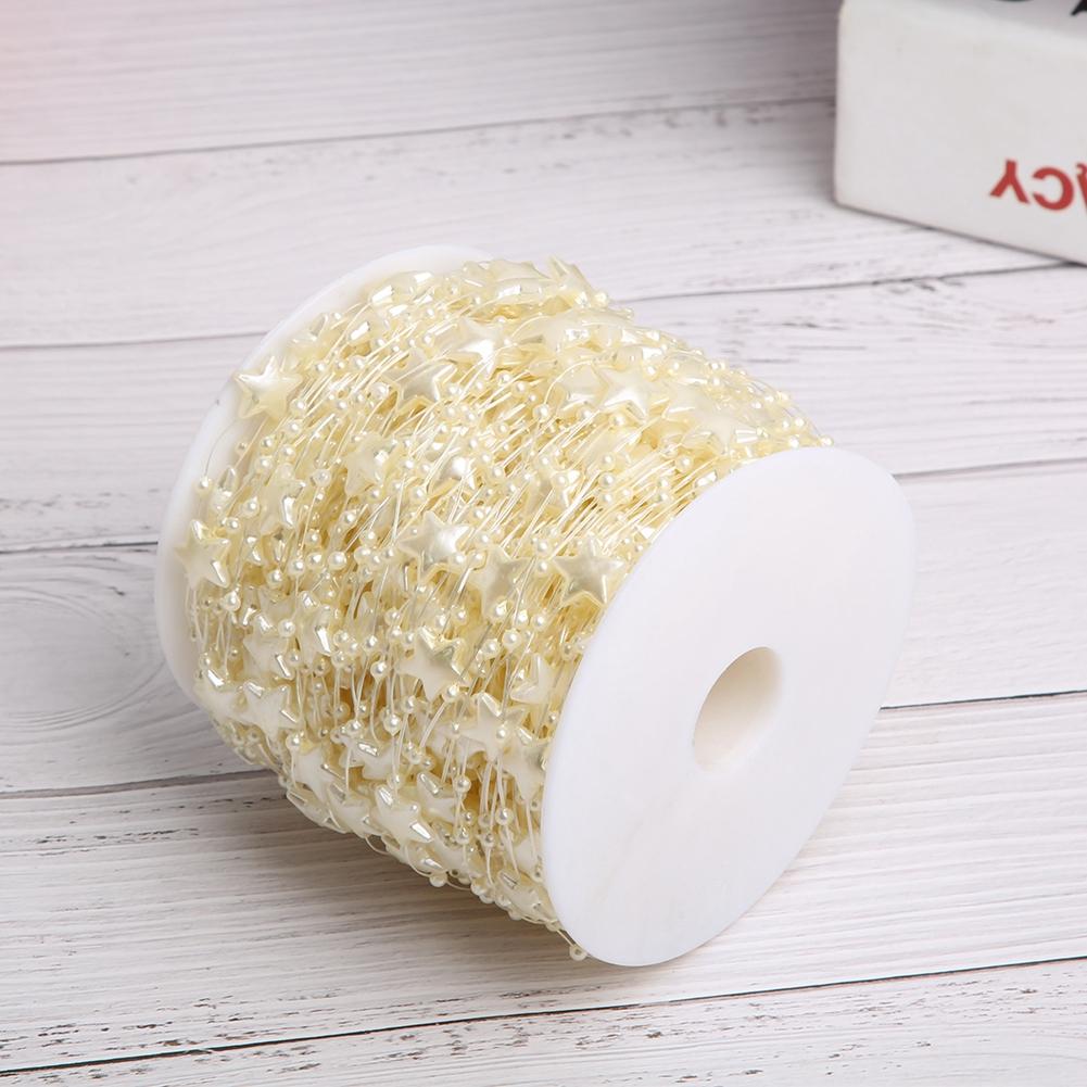 60m Five Pointed Star Faux Pearl Bead String DIY Christmas Tree Decor Bouquet Accessories(Beige )