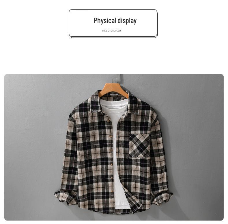 Autumn 2023 Men's Retro Plaid Long Sleeve Shirt - Loose and Comfortable