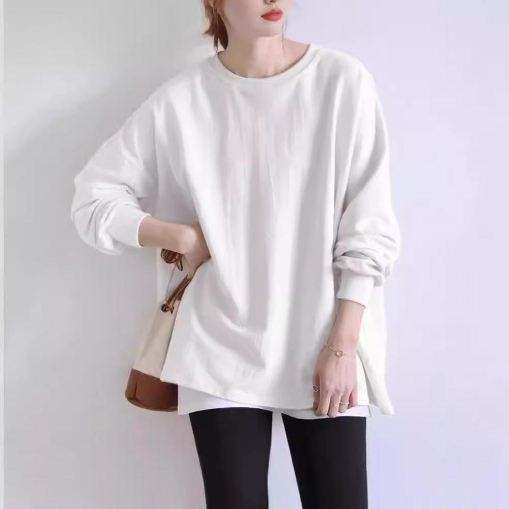 Women's Round Neck Long Sleeve T-shirt Oversized Fit Solid Casual Loose Basic Long Top