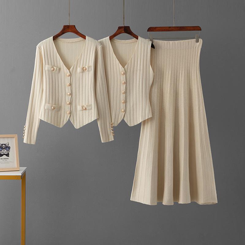 

Женский вязаный кардиган и юбка миди, комплект из двух предметов – повседневный модный наряд в рубчик One Size абрикосовый