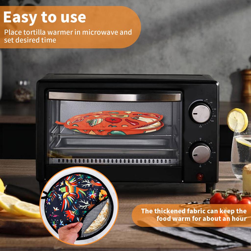Portable 12 Inch Tortilla Warmer Bag Insulated Microwave-Safe Fabric Holder for Pizza Bread Double-Sided Tortilla Bag Warmer
