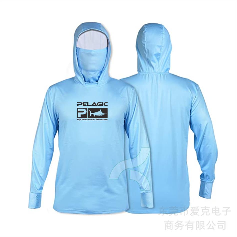 Pelagic Fishing Suit Summer Sportswear Men's Hooded Mask Fishing Shirt Quick-Drying Breathable T-Shirt