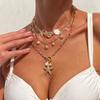 Starfish Pearl Necklace Set Conch Scallop Flat Snake Chain Necklace Set