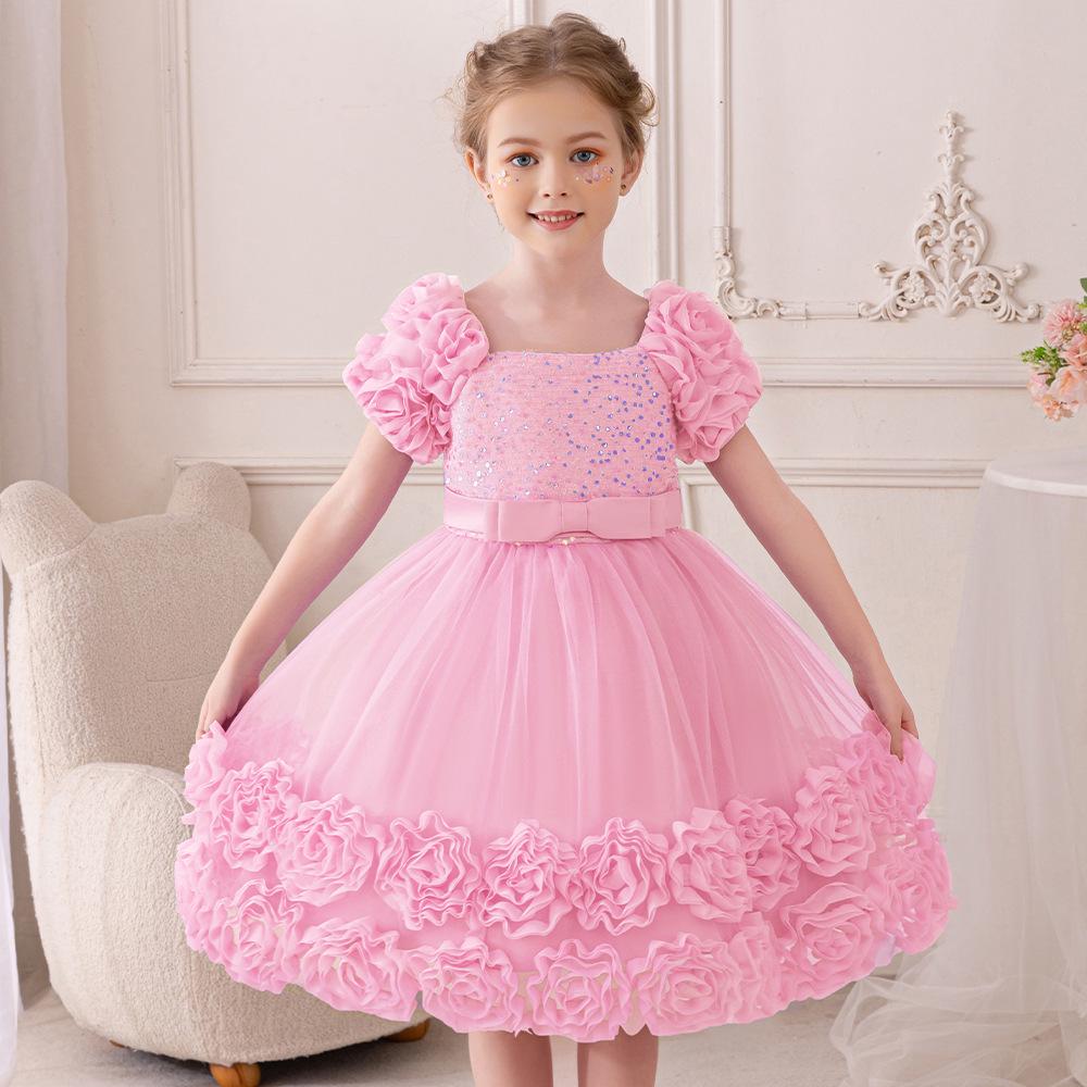 Girls' Flower Puff Tulle Dress - New Style Formal Skirt for Birthdays & Parties