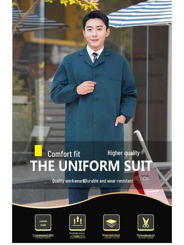 Unisex Long Blue Camouflage Dustproof Workwear Overcoat with Sleeves