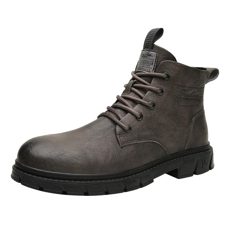 Fashion Luxury Leather Mens Boots 2025 Trend Lace-up Round Toe Boots High Quality Original Design Thick Bottom Comfortable Mens Shoes