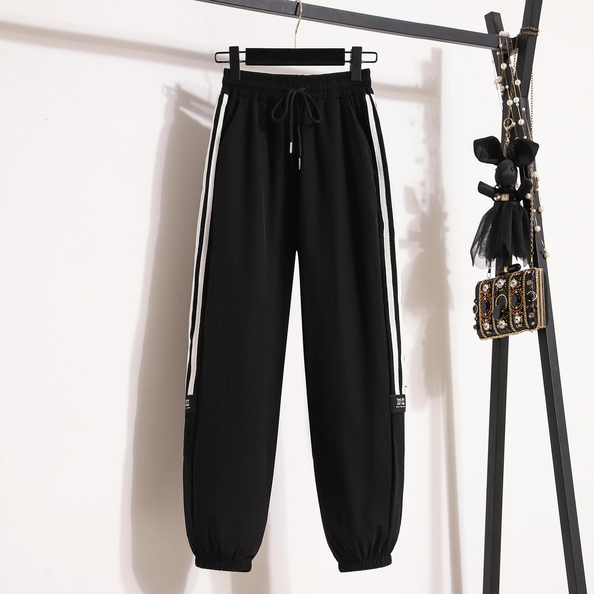 

Летние тонкие женские повседневные брюки, дышащие, завязанные на щиколотку, свободные, высокоэластичные женские брюки, быстросохнущие спортивные брюки L чёрный