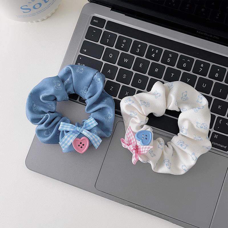 2pcs Korean style heart-shaped button, large intestine headband, high-end feel, butterfly tie, hair rope, sweet little bear